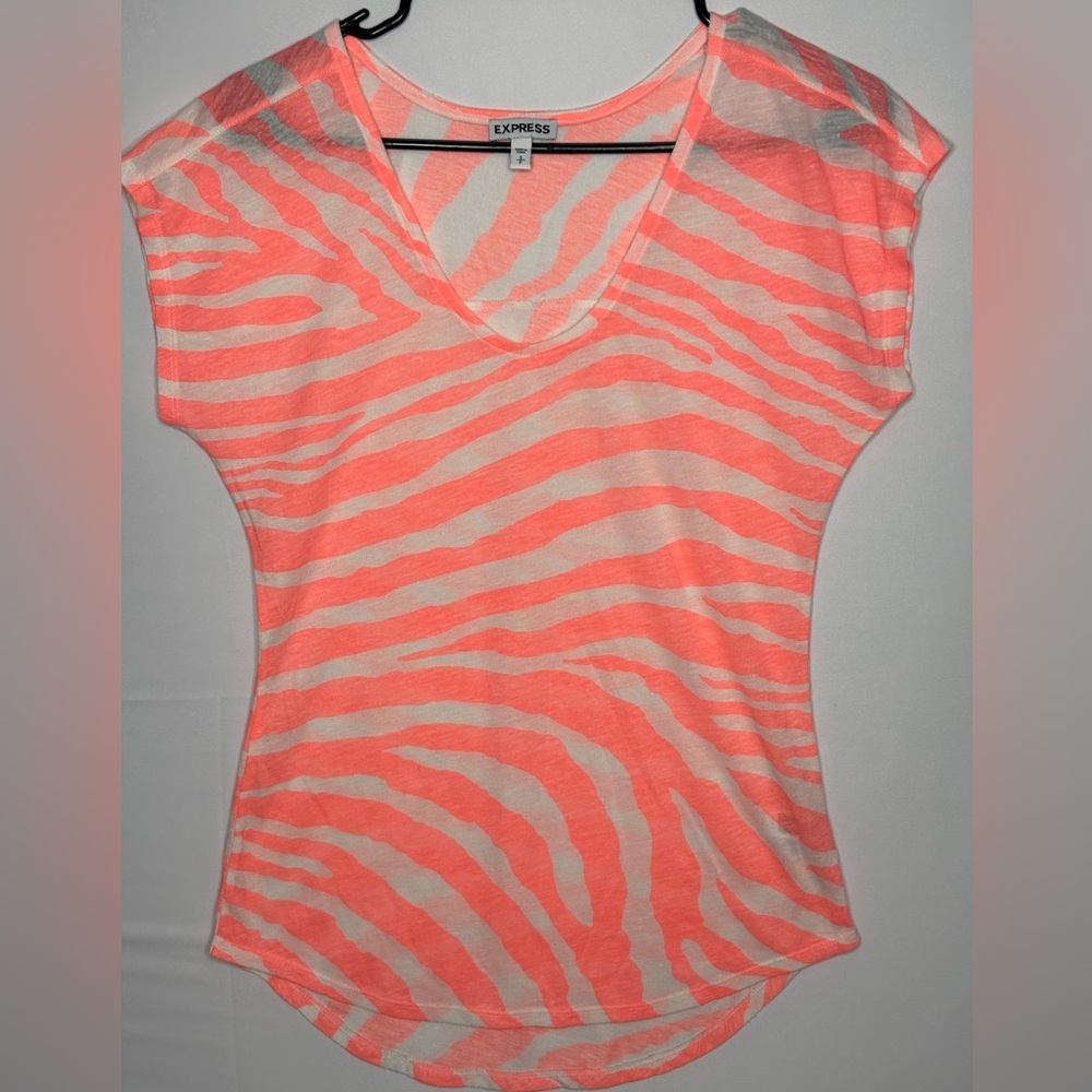 Express Coral and White Zebra Print Tee